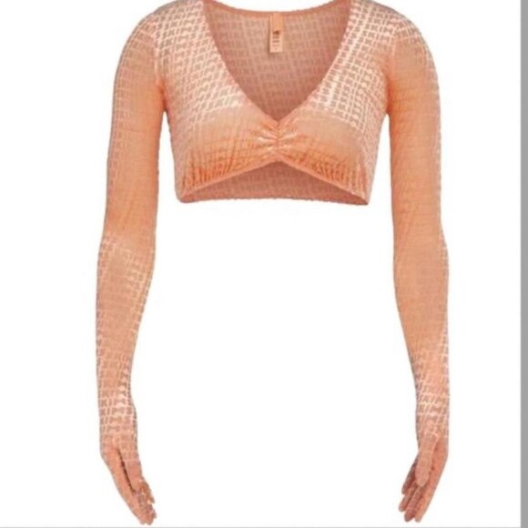 SKIMS Velvet Burnout Logo Glove Crop Top Peach XL - Picture 12 of 12